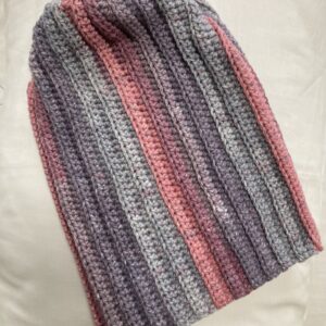 Crochet Rib Beanie (Adult) - Pink & Grey